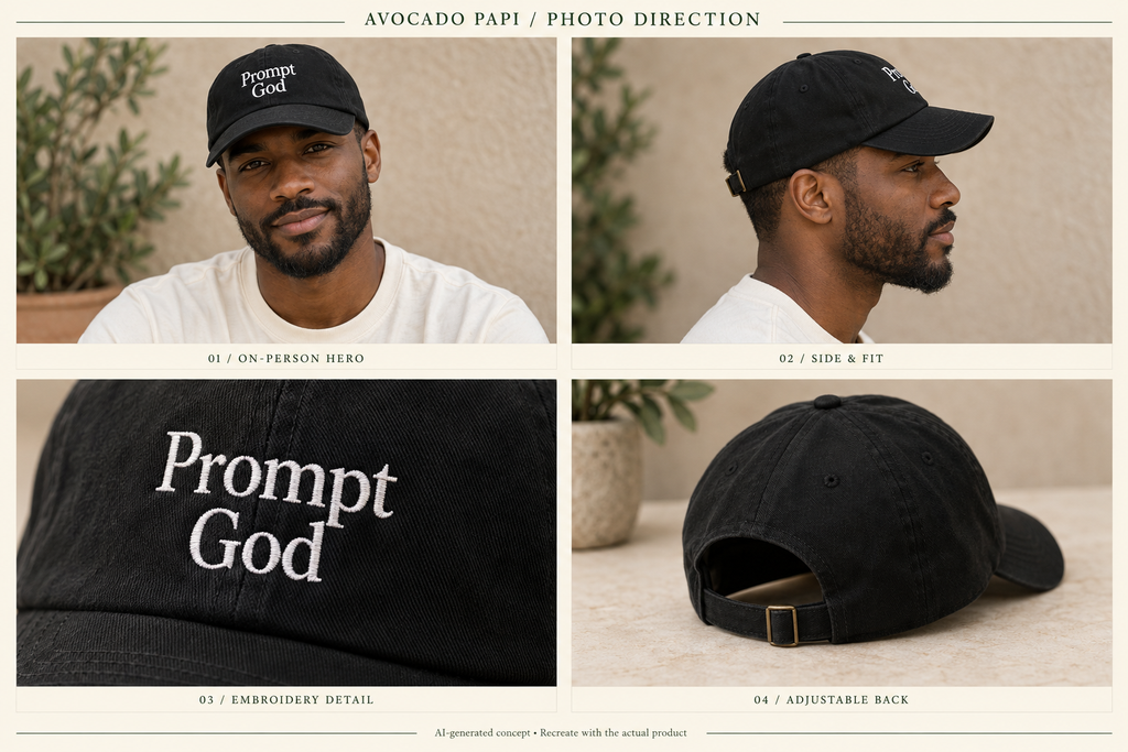 AI-generated Prompt God styling concept; illustrative fit and details, not actual product photography.